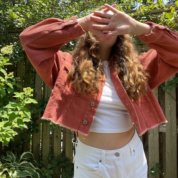 Red Corduroy Cropped Jacket - Picture 1 of 5